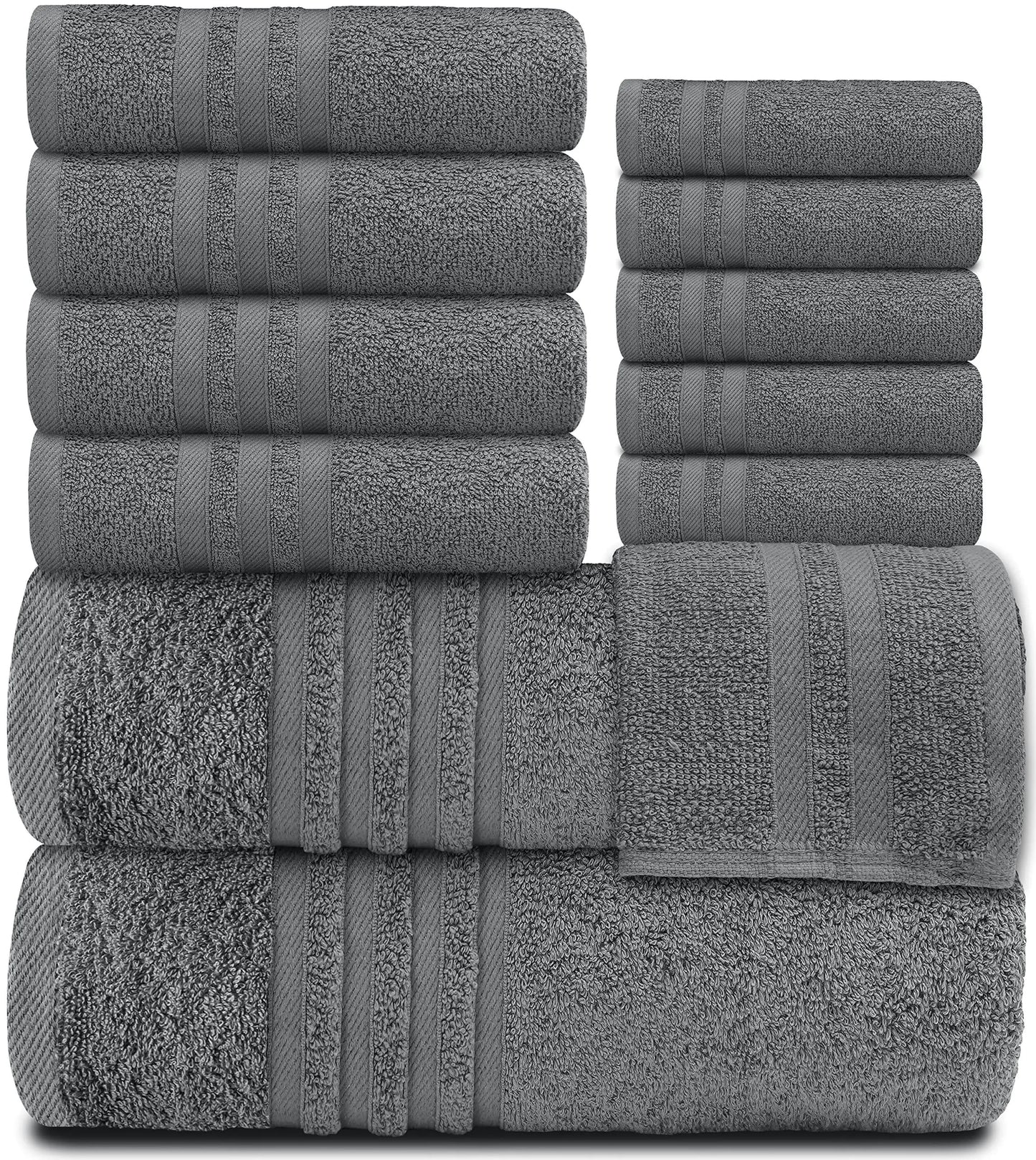 12 Pcs Set Gray Bath Hand Towels  Highly Absorbent