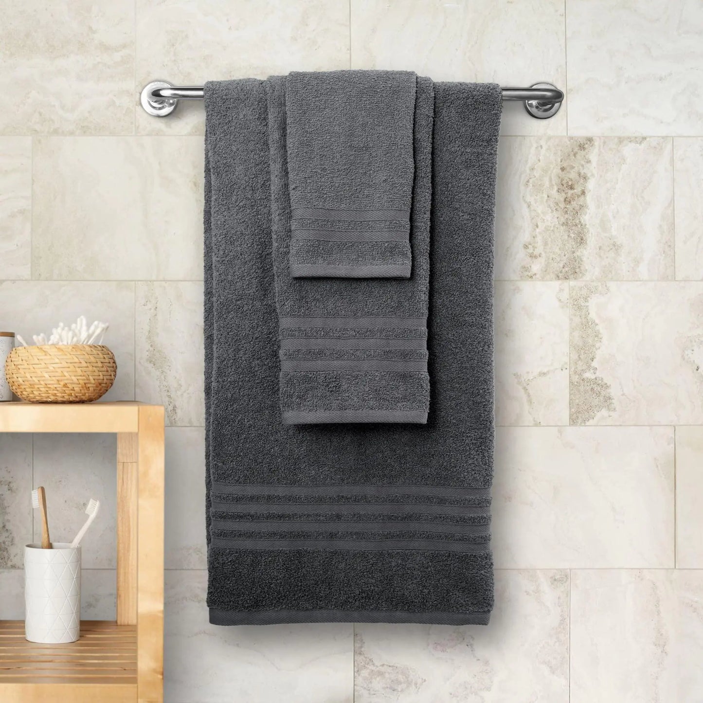 12 Pcs Set Gray Bath Hand Towels  Highly Absorbent