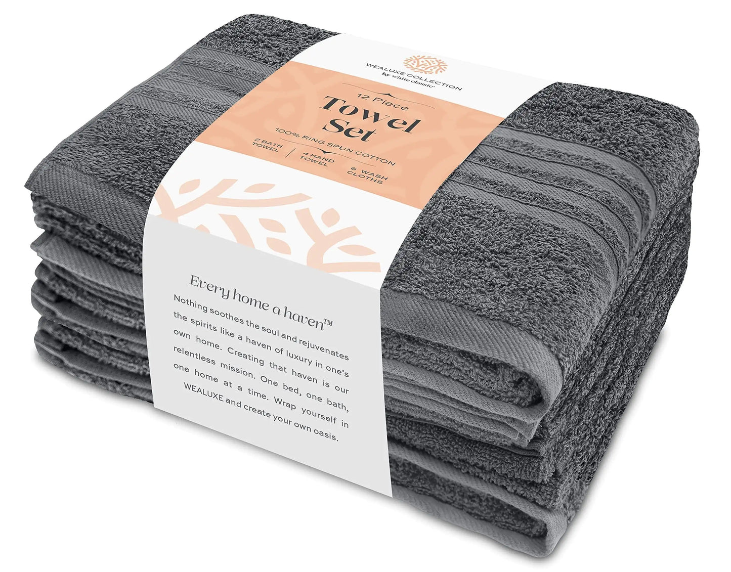 12 Pcs Set Gray Bath Hand Towels  Highly Absorbent