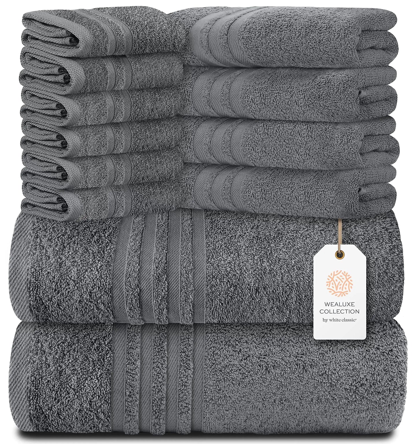 12 Pcs Set Gray Bath Hand Towels  Highly Absorbent